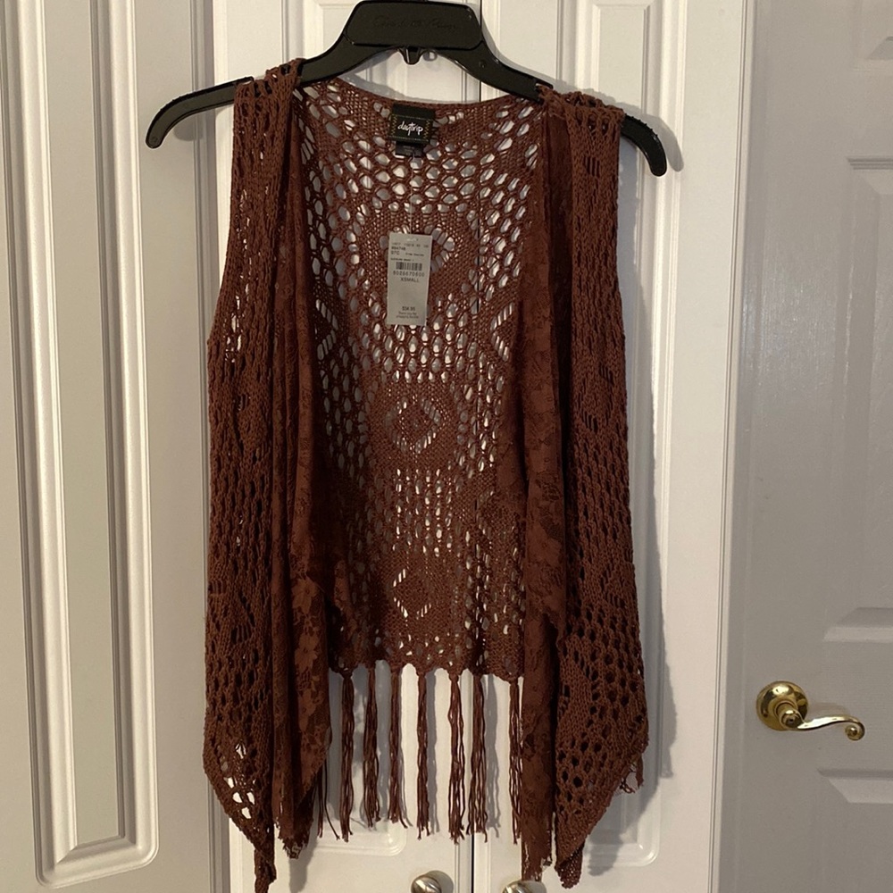 Daytrip chocolate brown fringe/crochet/lace vest